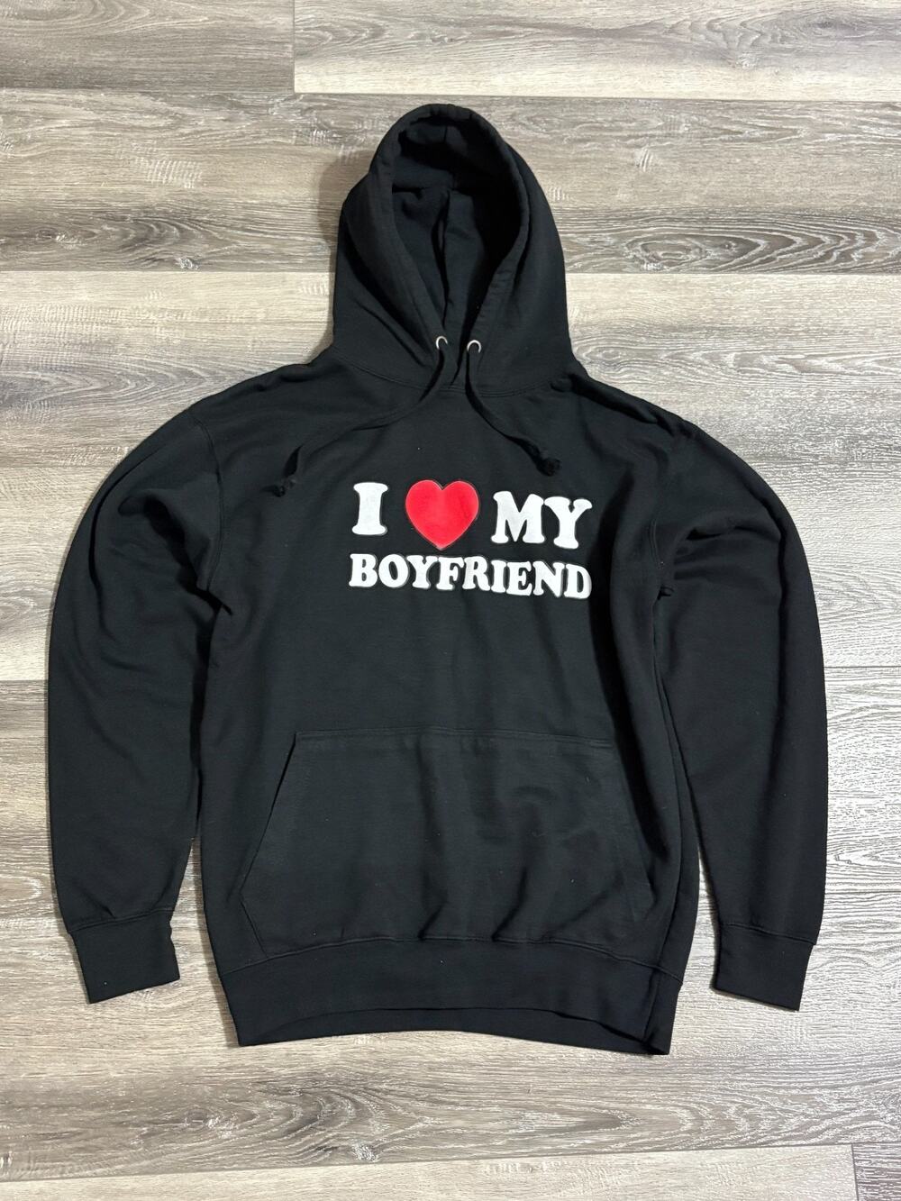 I Love My Boyfriend Black Hoodie Retro Dating Casual Y2K - Women’s Small